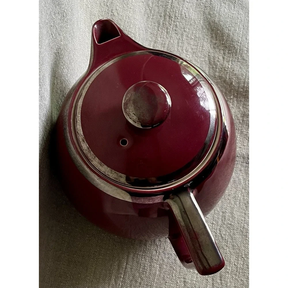 MCM Hall's Superior Quality Kitchenware Maroon Silver LRG Coffee Pot 10 Cup Tea